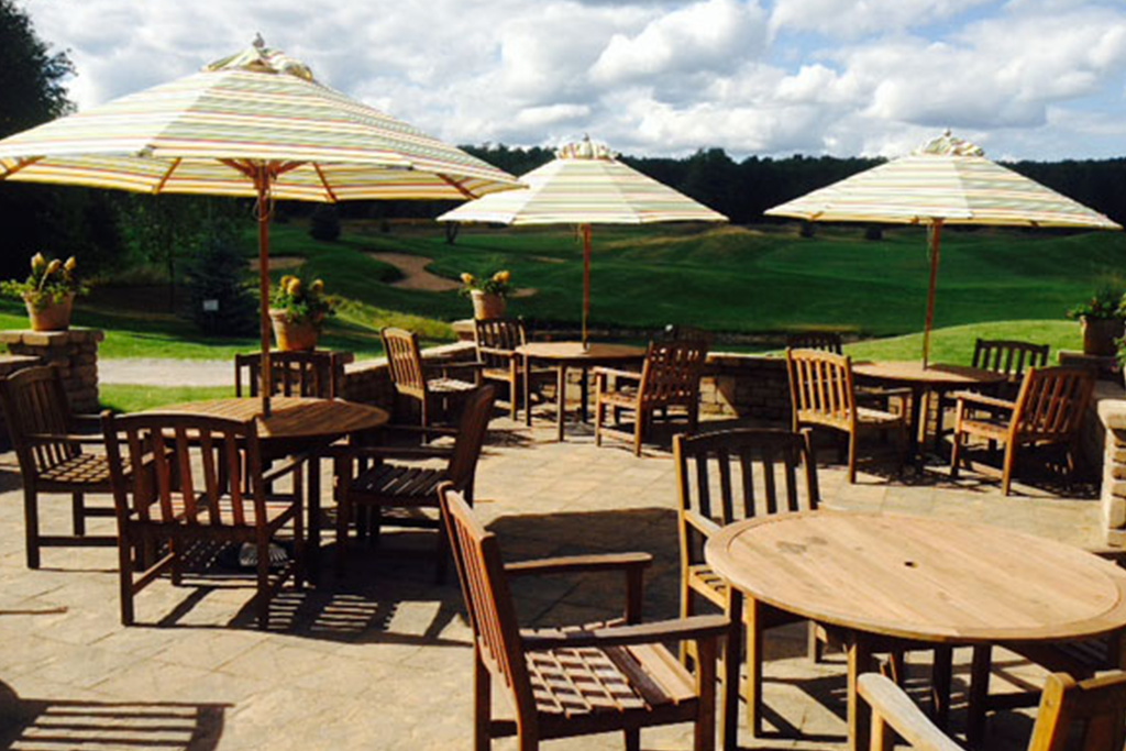 Outdoor seating near golf course