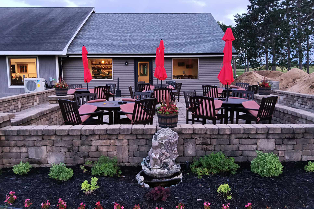 Patio of dining area at sunset